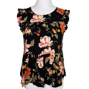 American Eagle Black Flowy Flouncy Ruffle Floral Sleeveless Top (Size Small)